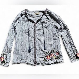 Ruff Hewn Women’s Black & White Striped Button-Up Spring 100% Cotton Size Large